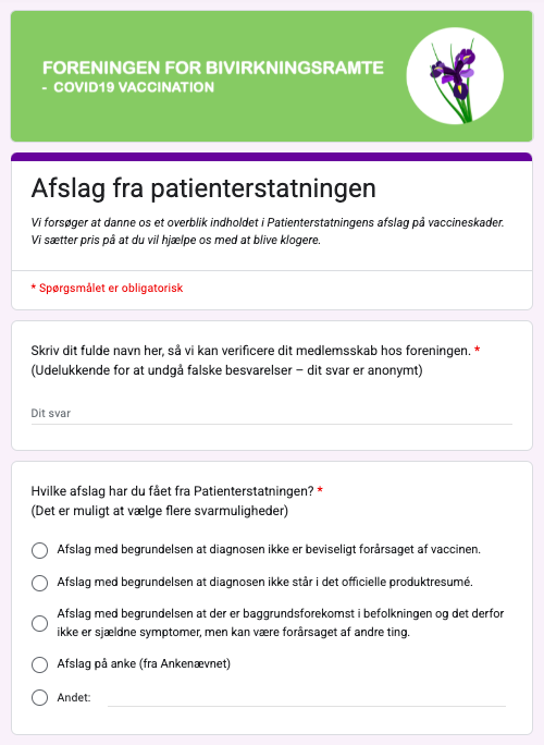Spørgeskema afslag fra Patienterstatningen