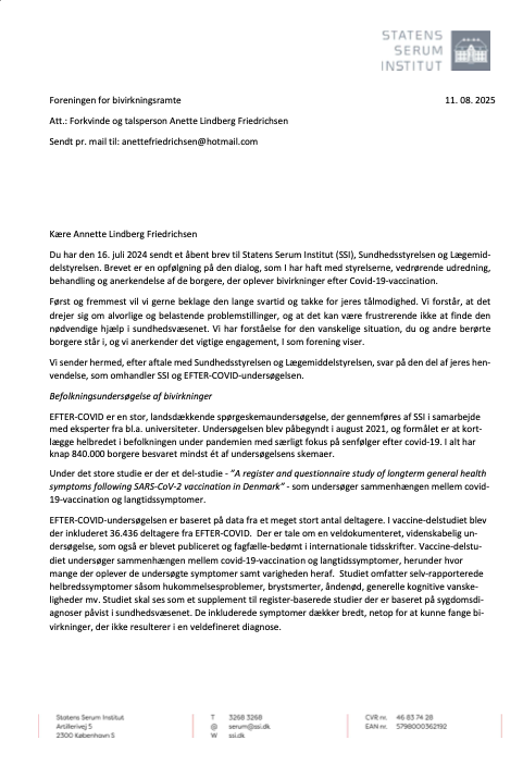 SSIs Svar til Foreningen for Bivirkningsramte