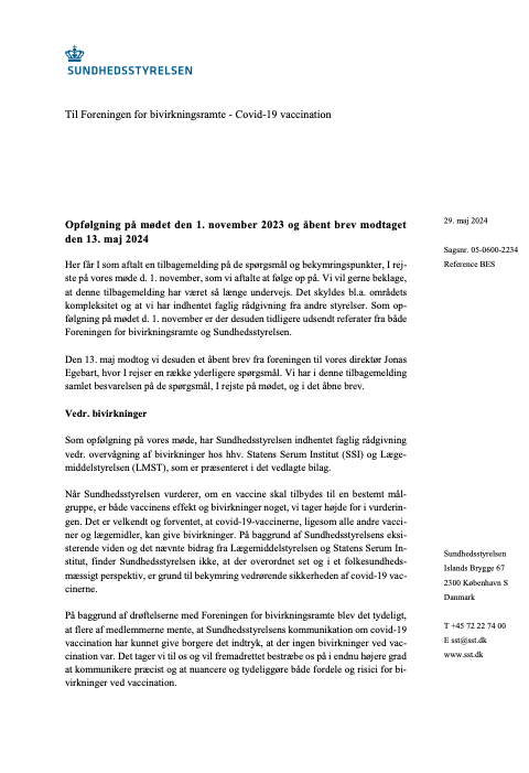 Brev. Opfølgning på mødet den 1. november 2023 og åbent brev modtaget den 13. maj 2024