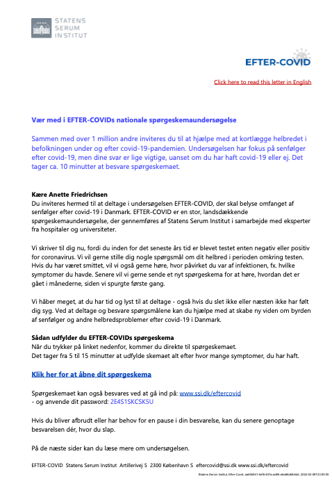 Invitation til EFTER-COVIDs spørgeskemaundersøgels